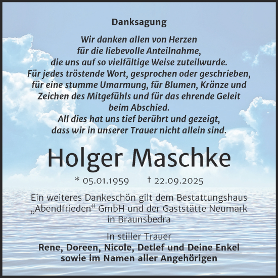 Traueranzeige von Holger Maschke von Trauerkombi Merseburg