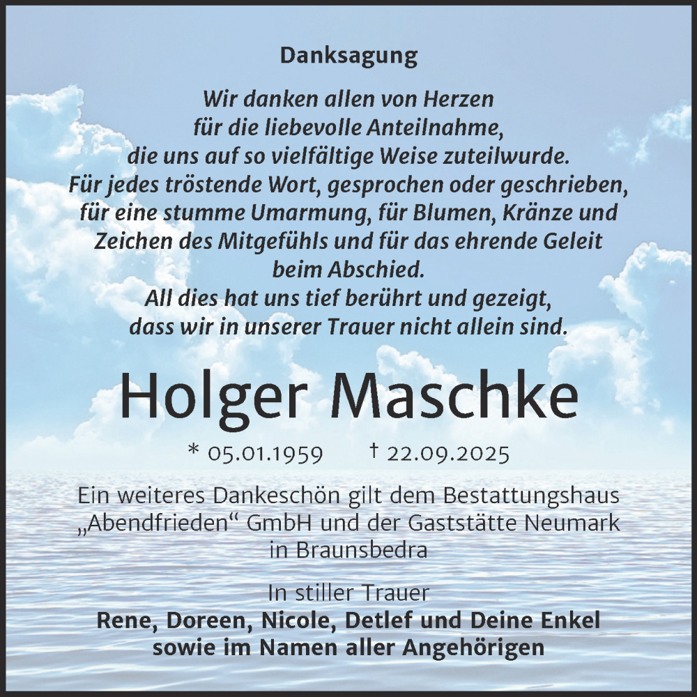  Traueranzeige für Holger Maschke vom 01.11.2025 aus Trauerkombi Merseburg