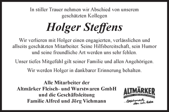 Traueranzeige von Holger Steffens 