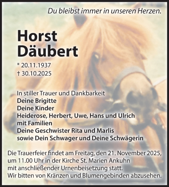Traueranzeige von Horst Däubert von Volksstimme Zerbst