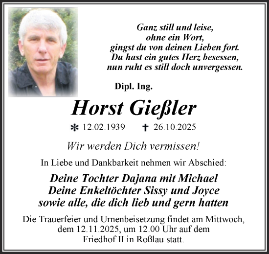 Traueranzeige von Horst Gießler von Trauerkombi Dessau