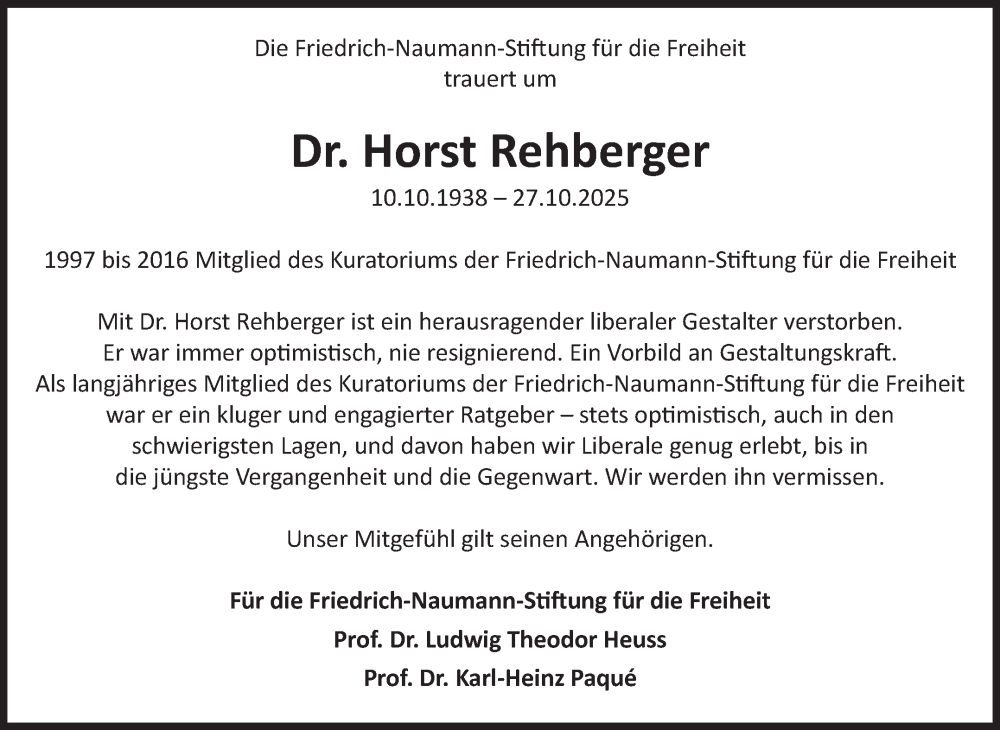 Traueranzeige für Horst Rehberger vom 08.11.2025 aus Volksstimme Magdeburg