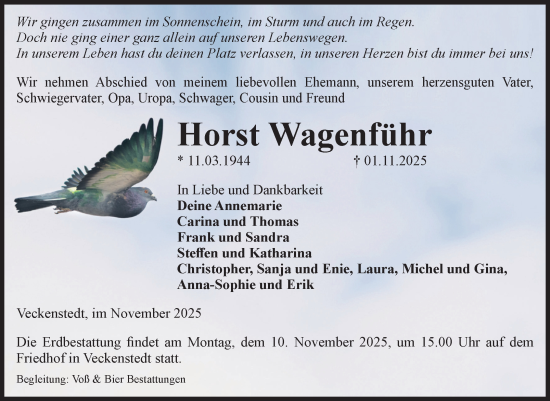 Traueranzeige von Horst Wagenführ von Volksstimme Wernigerode