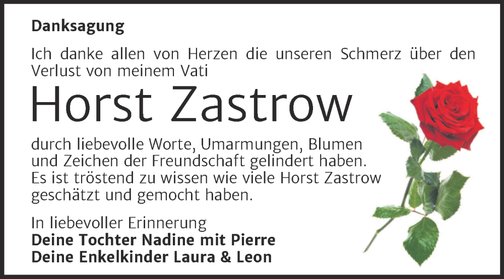  Traueranzeige für Horst Zastrow vom 01.11.2025 aus Trauerkombi Aschersleben