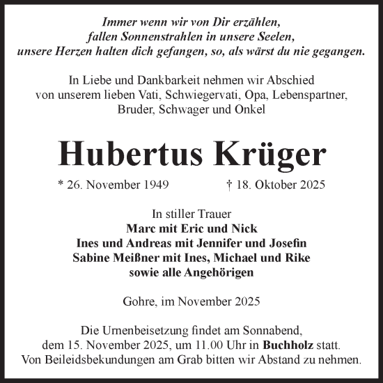 Traueranzeige von Hubertus Krüger von Volksstimme Altmark Ost