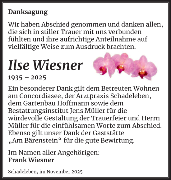 Traueranzeige von Ilse Wiesner von Trauerkombi Aschersleben