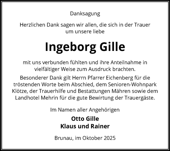 Traueranzeige von Ingeborg Gille von Volksstimme Altmark West