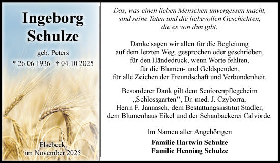 Traueranzeige von Ingeborg Schulze von Volksstimme Altmark West