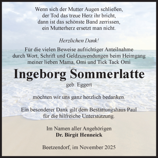 Traueranzeige von Ingeborg Sommerlatte von Volksstimme Altmark West
