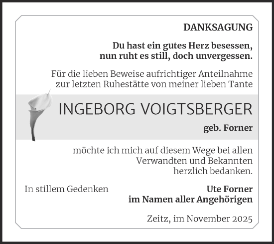 Traueranzeige von Ingeborg Voigtsberger von Trauerkombi Zeitz
