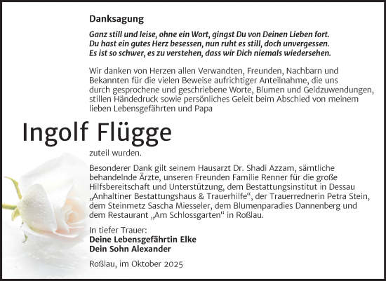 Traueranzeige von Ingolf Flügge von Trauerkombi Dessau
