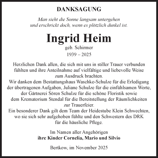 Traueranzeige von Ingrid Heim von Volksstimme Altmark Ost