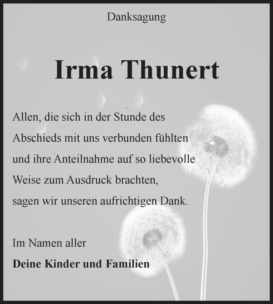  Traueranzeige für Irma Thunert vom 22.11.2025 aus Volksstimme Burg/Genthin