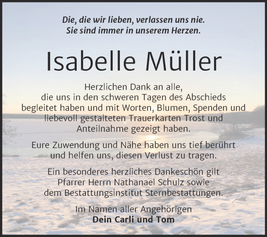 Traueranzeige von Isabelle Müller von Trauerkombi Wittenberg