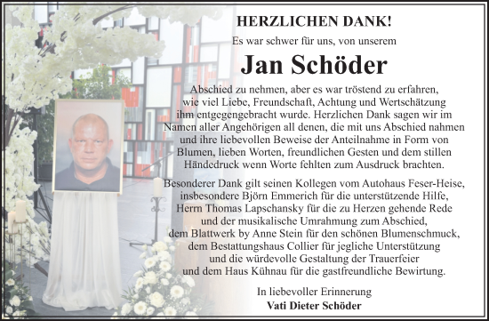 Traueranzeige von Jan Schöder von Trauerkombi Dessau