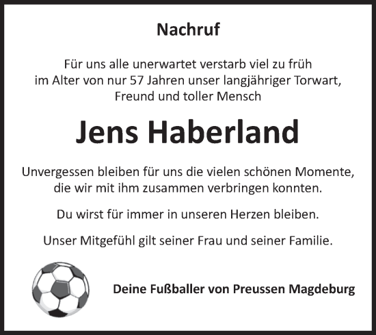 Traueranzeige von Jens Haberland von Volksstimme Magdeburg