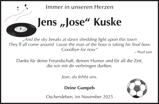 Traueranzeige von Jens Kuske von Volksstimme Oschersleben/Wanzleben