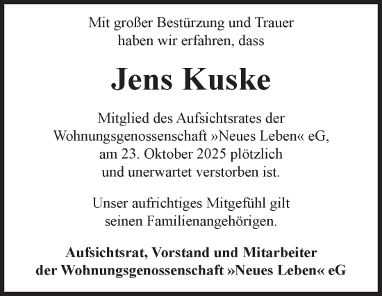 Traueranzeige von Jens Kuske von Volksstimme Oschersleben/Wanzleben