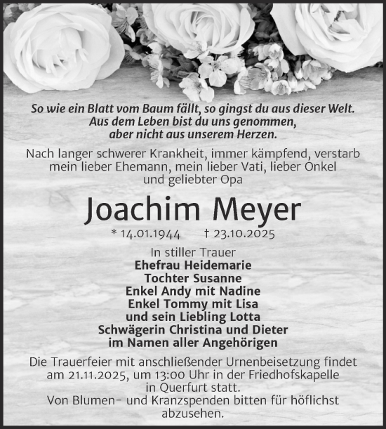 Traueranzeige von Joachim Meyer von Trauerkombi Merseburg