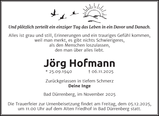 Traueranzeige von Jörg Hofmann von Trauerkombi Merseburg