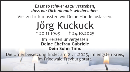 Traueranzeige von Jörg Kuckuck von Trauerkombi Merseburg