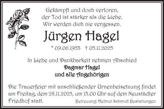 Traueranzeige von Jürgen Hagel von Volksstimme Magdeburg