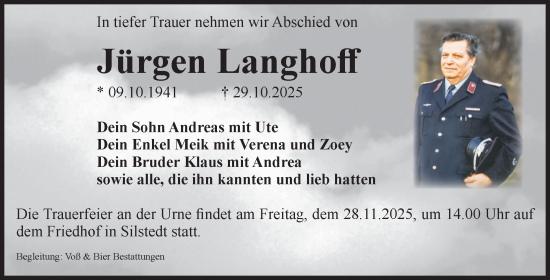 Traueranzeige von Jürgen Langhoff von Volksstimme Wernigerode
