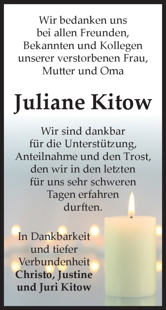  Traueranzeige für Juliane Kitow vom 01.11.2025 aus Volksstimme Schönebeck
