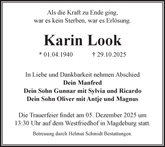 Traueranzeige von Karin Look von Volksstimme Magdeburg