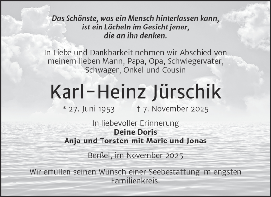 Traueranzeige von Karl-Heinz Jürschik von Volksstimme Halberstadt