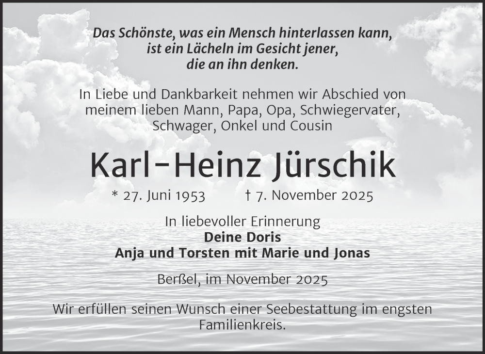  Traueranzeige für Karl-Heinz Jürschik vom 15.11.2025 aus Volksstimme Halberstadt