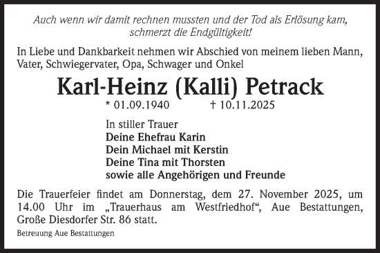 Traueranzeige von Karl-Heinz Petrack von Volksstimme Magdeburg