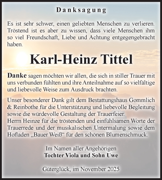 Traueranzeige von Karl-Heinz Tittel von Volksstimme Zerbst