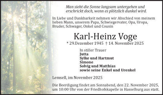 Traueranzeige von Karl-Heinz Voge von Volksstimme Haldensleben/Wolmirstedt