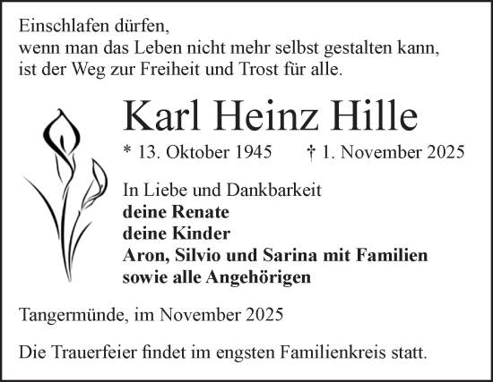 Traueranzeige von Karl Heinz Hille von Volksstimme Altmark Ost