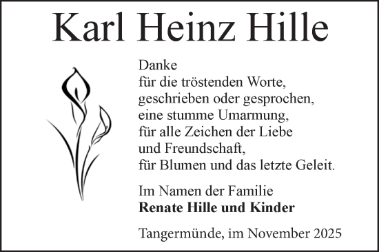 Traueranzeige von Karl Heinz Hille von Volksstimme Altmark Ost