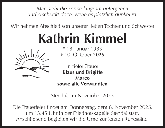 Traueranzeige von Kathrin Kimmel von Volksstimme Altmark Ost