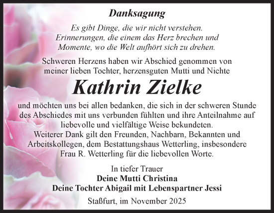 Traueranzeige von Kathrin Zielke von Volksstimme Staßfurt