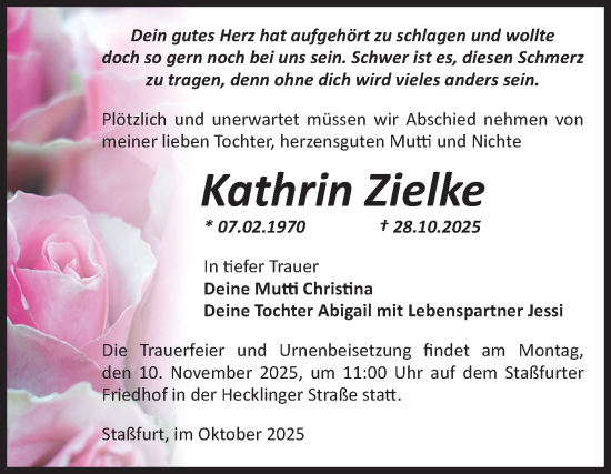 Traueranzeige von Kathrin Zielke von Volksstimme Staßfurt