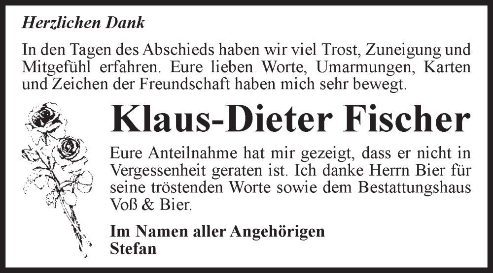  Traueranzeige für Klaus-Dieter Fischer vom 08.11.2025 aus Volksstimme Wernigerode