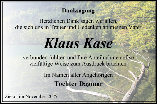 Traueranzeige von Klaus Kase von Trauerkombi Wittenberg