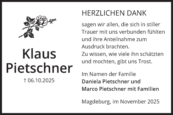 Traueranzeige von Klaus Pietschner von Volksstimme Magdeburg