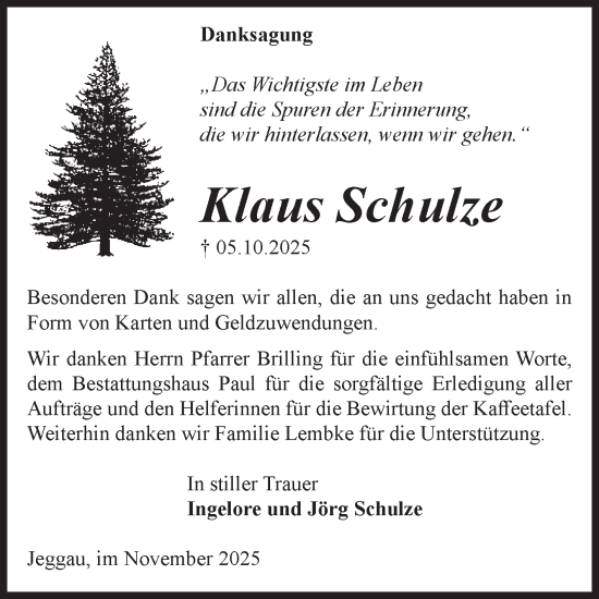 Traueranzeige von Klaus Schulze von Volksstimme Altmark West