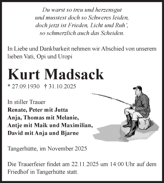 Traueranzeige von Kurt Madsack von Volksstimme Altmark Ost