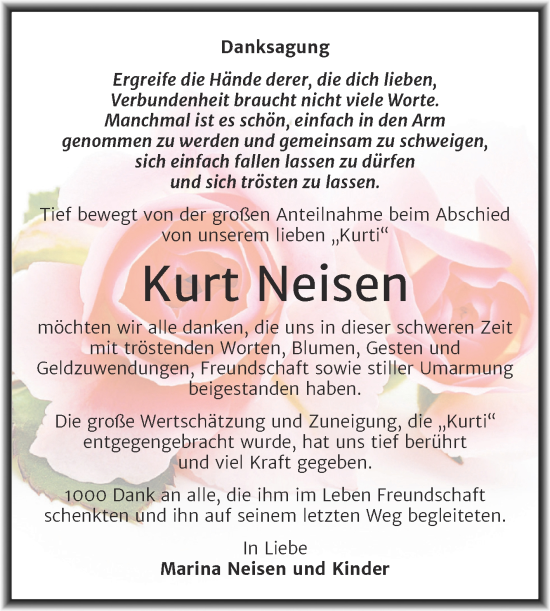Traueranzeige von Kurt Neisen von Trauerkombi Wittenberg