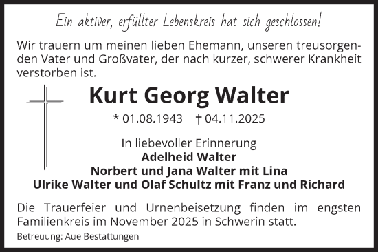 Traueranzeige von Kurt Georg Walter von Volksstimme Magdeburg