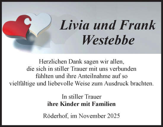 Traueranzeige von Livia   Westebbe von Volksstimme Halberstadt