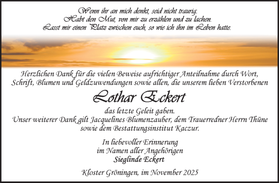 Traueranzeige von Lothar Eckert von Volksstimme Oschersleben/Wanzleben