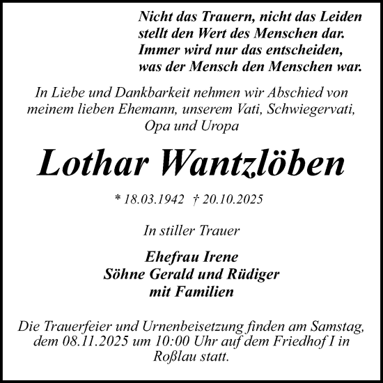 Traueranzeige von Lothar Wantzlöben von Trauerkombi Dessau