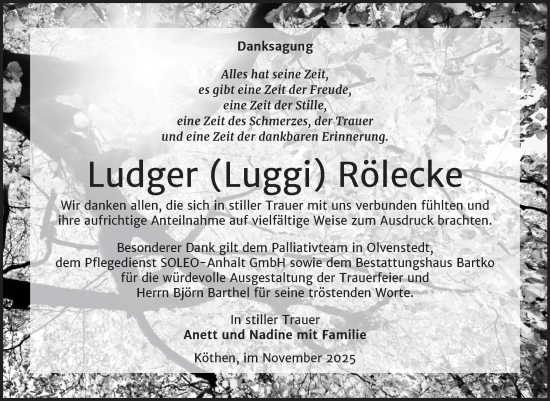 Traueranzeige von Ludger Rölecke von Trauerkombi Köthen